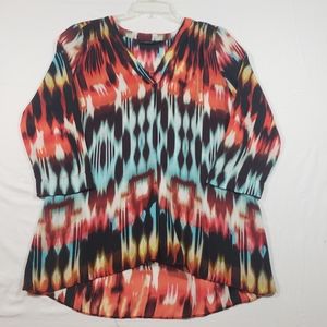 ana sheer multicolor Tunic Top blouse 3/4 sleeve flowy high low hem women…